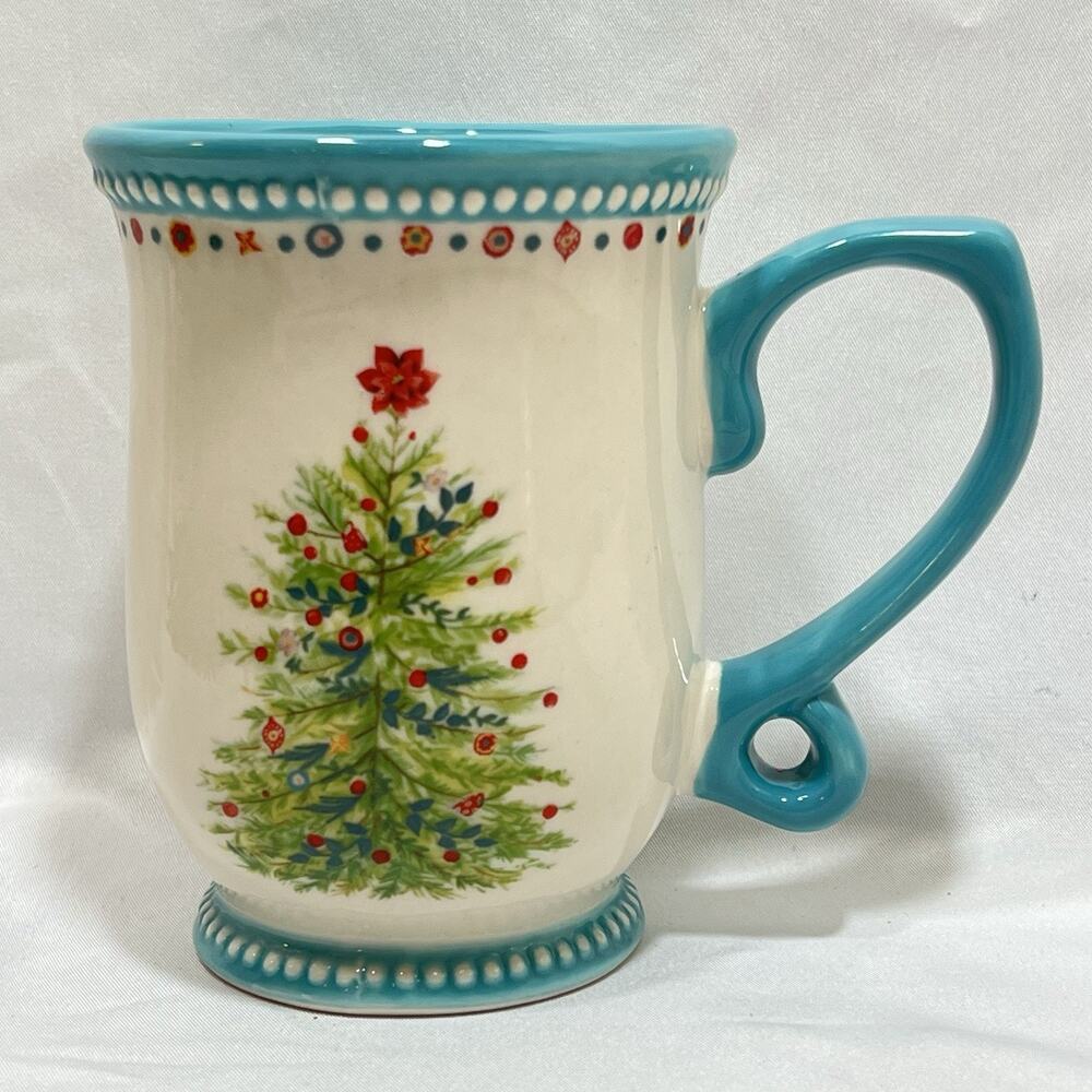 The Pioneer Woman Christmas Tree Mug Turquoise Stoneware Coffee Cup Holiday